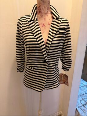 Striped Black and White Women's Blazer